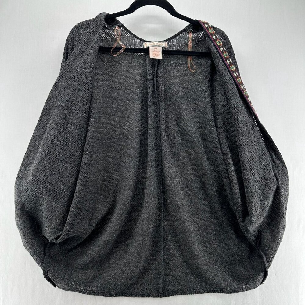 Flying Tomato Kimono Crochet Duster Cardigan Sz S/M Open Front Batwing Boho Gray - Picture 7 of 11